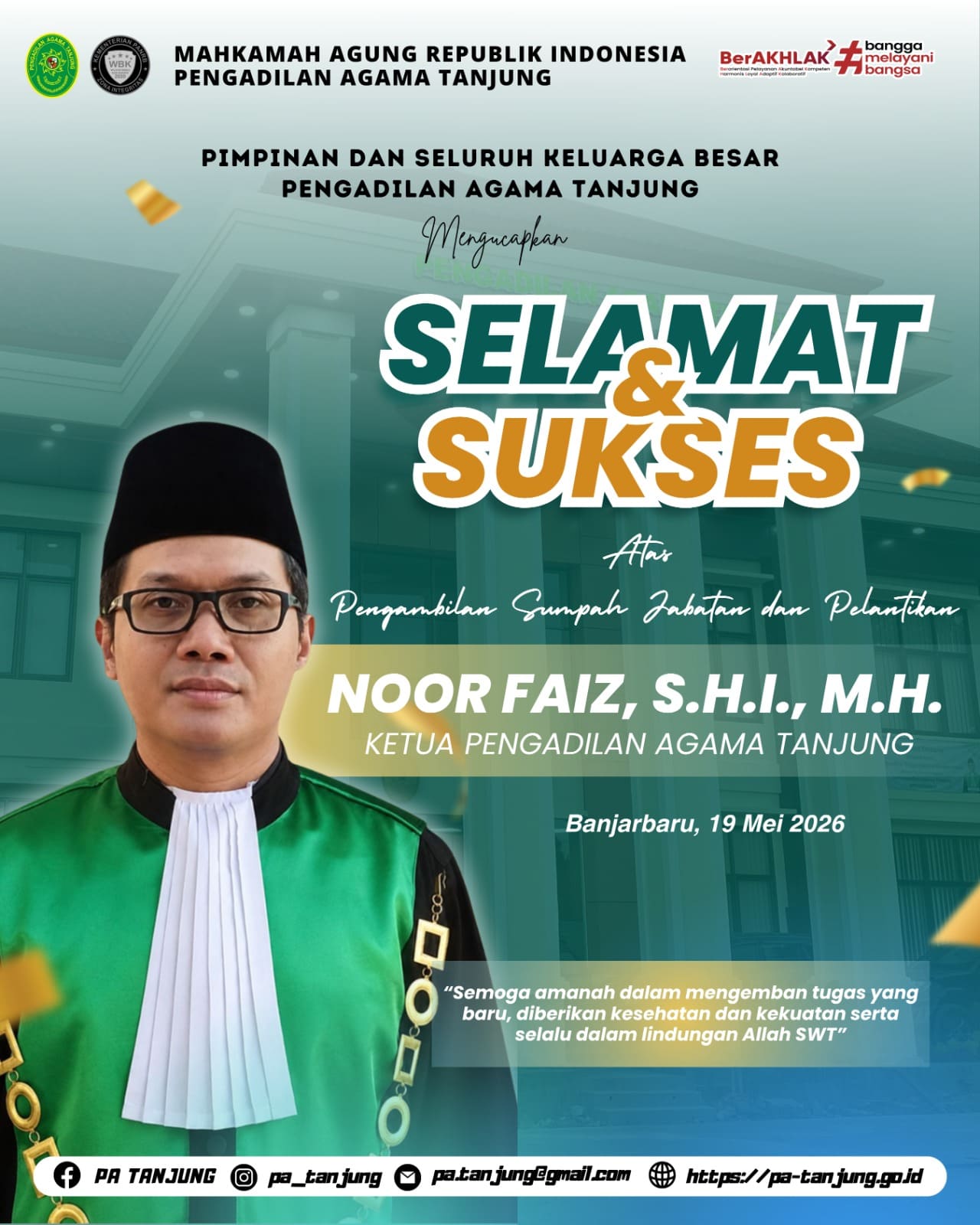 Pelantikan Ketua PA Tanjung baru